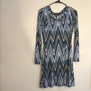 Karen Kane Blue Long Sleeve A-line Dress with Scoop Neck